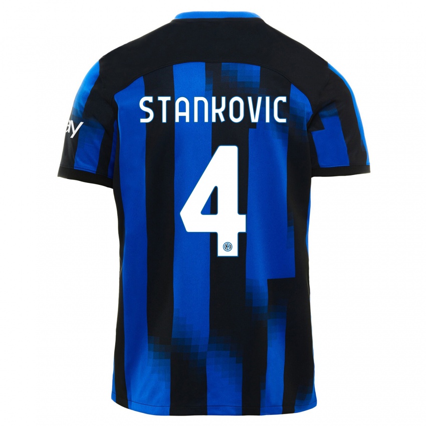 Mulher Camisola Aleksandar Stankovic #4 Preto Azul Principal 2023/24 Camisa