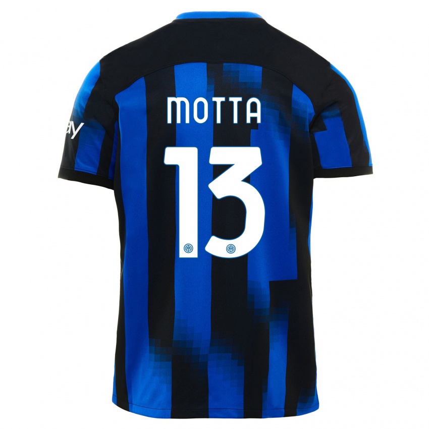 Mulher Camisola Matteo Motta #13 Preto Azul Principal 2023/24 Camisa