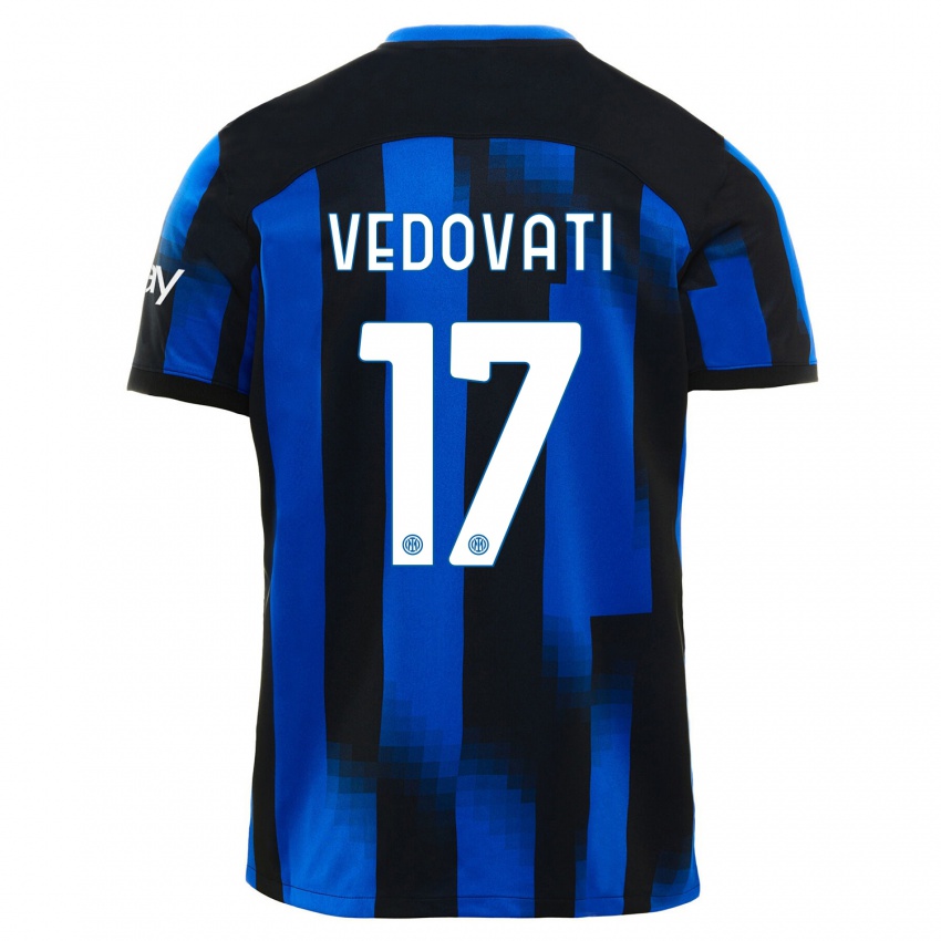 Mulher Camisola Gabriele Vedovati #17 Preto Azul Principal 2023/24 Camisa