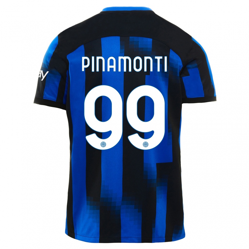 Mulher Camisola Andrea Pinamonti #99 Preto Azul Principal 2023/24 Camisa