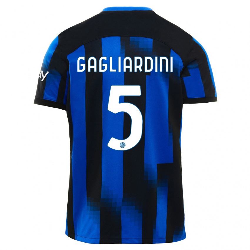 Mulher Camisola Roberto Gagliardini #5 Preto Azul Principal 2023/24 Camisa