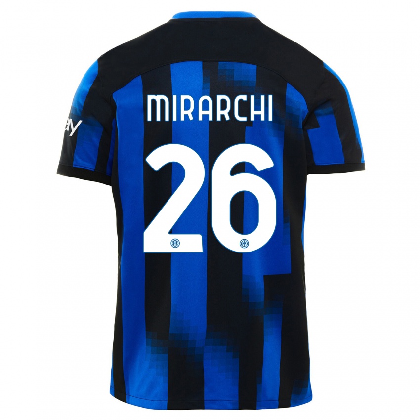 Mulher Camisola Mattia Mirarchi #26 Preto Azul Principal 2023/24 Camisa