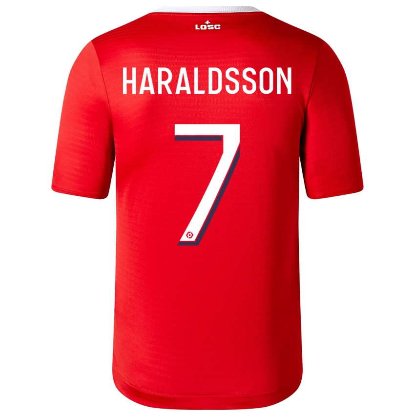 Mulher Camisola Hákon Arnar Haraldsson #7 Vermelho Principal 2023/24 Camisa