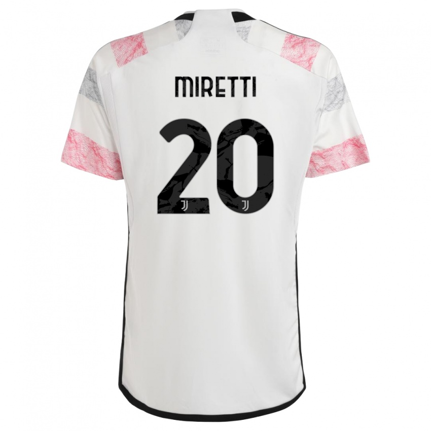 Mulher Camisola Fabio Miretti #20 Branco Rosa Alternativa 2023/24 Camisa
