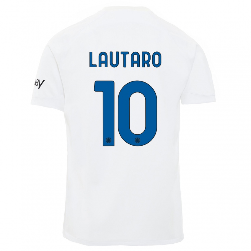 Mulher Camisola Lautaro Martinez #10 Branco Alternativa 2023/24 Camisa