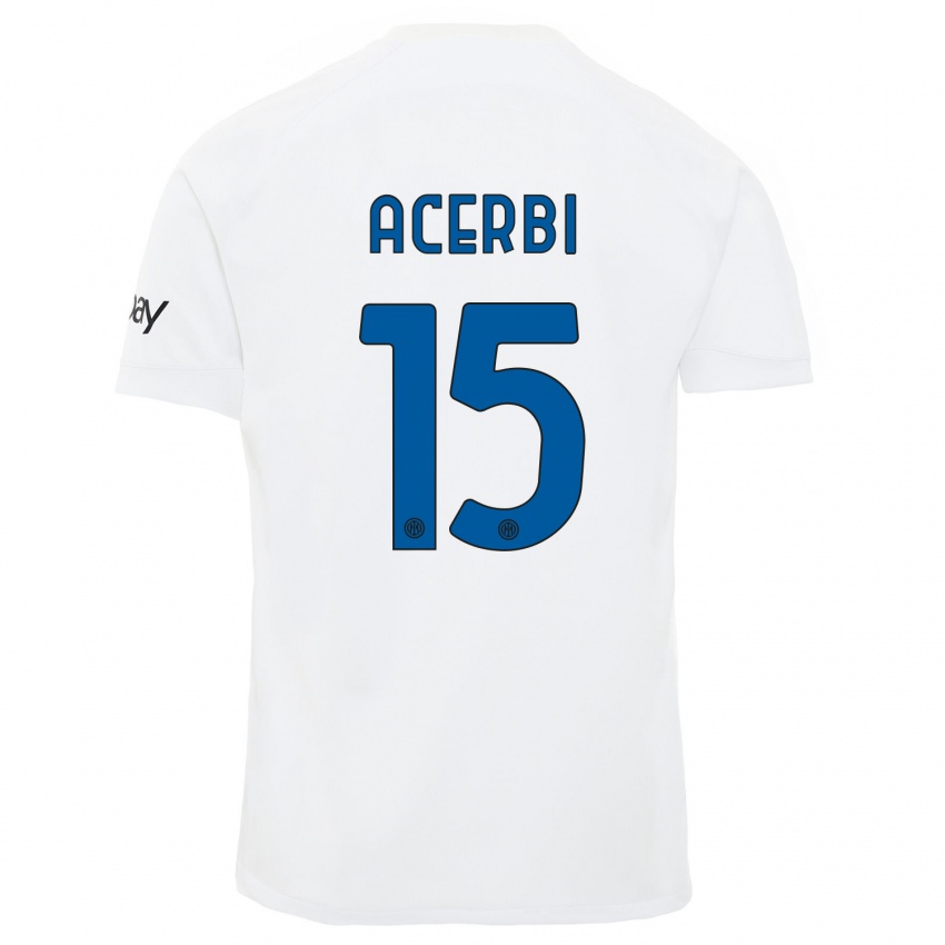Mulher Camisola Francesco Acerbi #15 Branco Alternativa 2023/24 Camisa