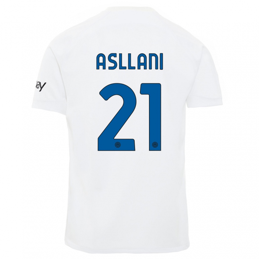 Mulher Camisola Kristjan Asllani #21 Branco Alternativa 2023/24 Camisa