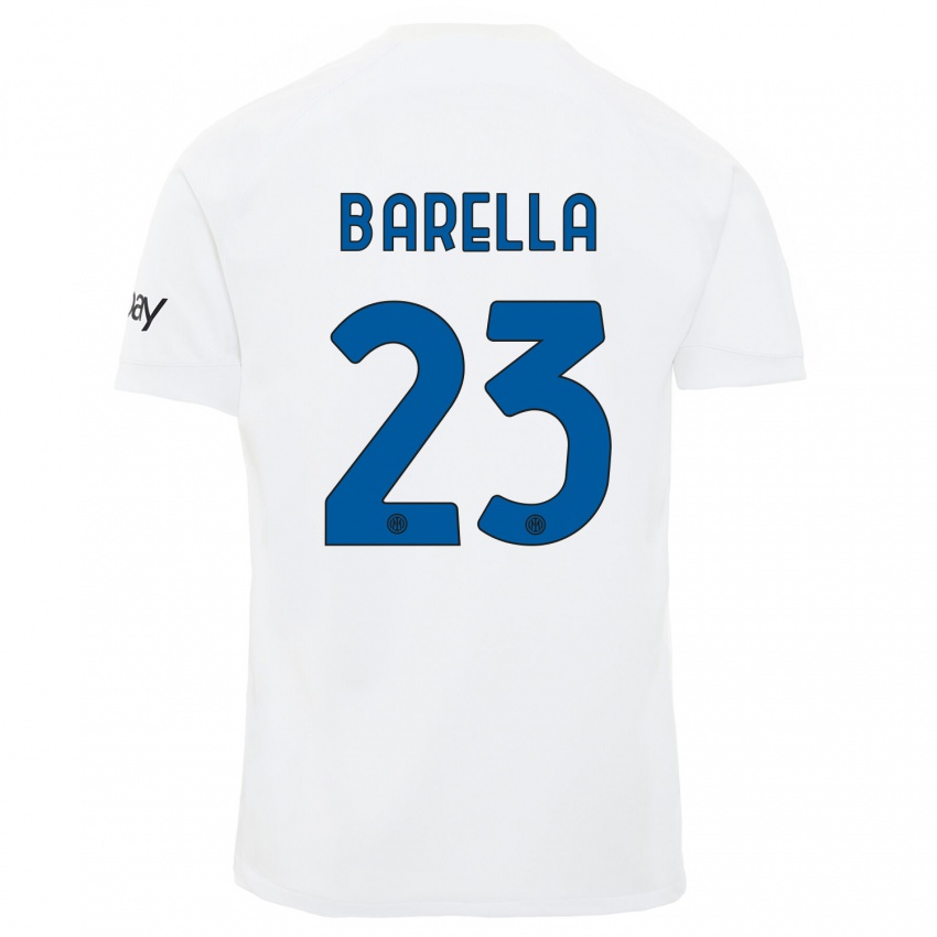 Mulher Camisola Nicolo Barella #23 Branco Alternativa 2023/24 Camisa