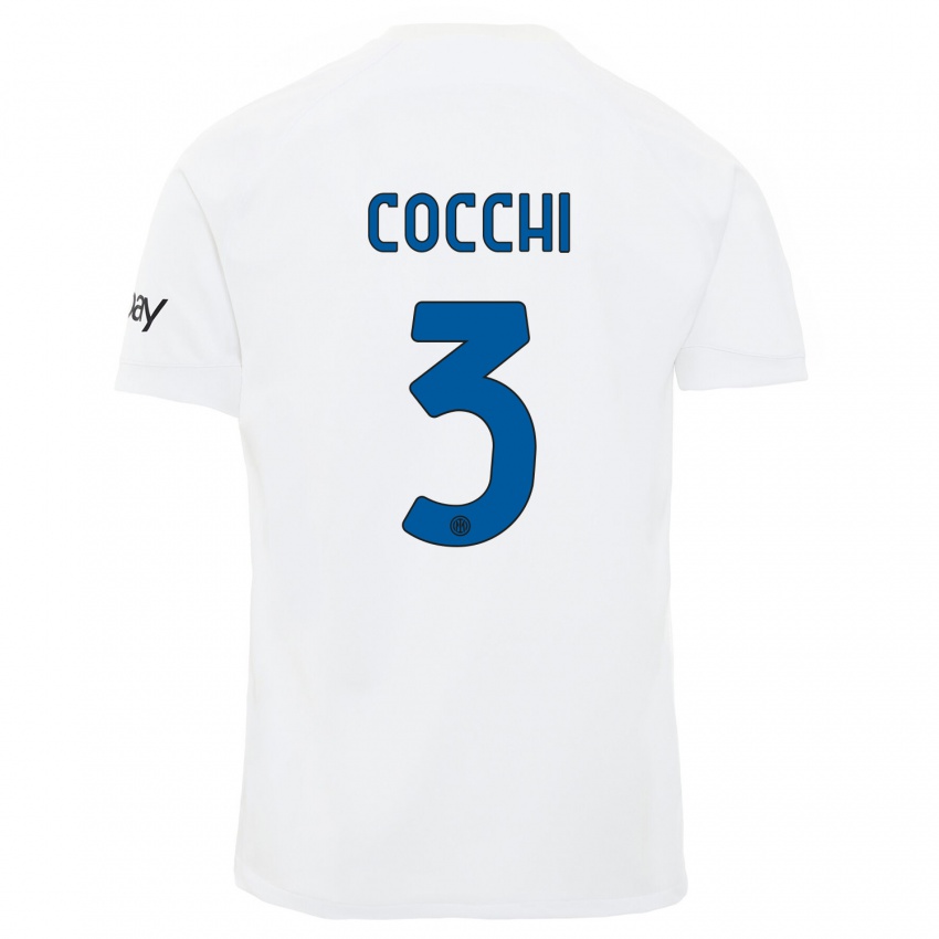 Mulher Camisola Matteo Cocchi #3 Branco Alternativa 2023/24 Camisa