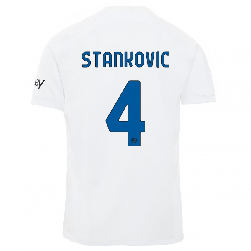 Mulher Camisola Aleksandar Stankovic #4 Branco Alternativa 2023/24 Camisa