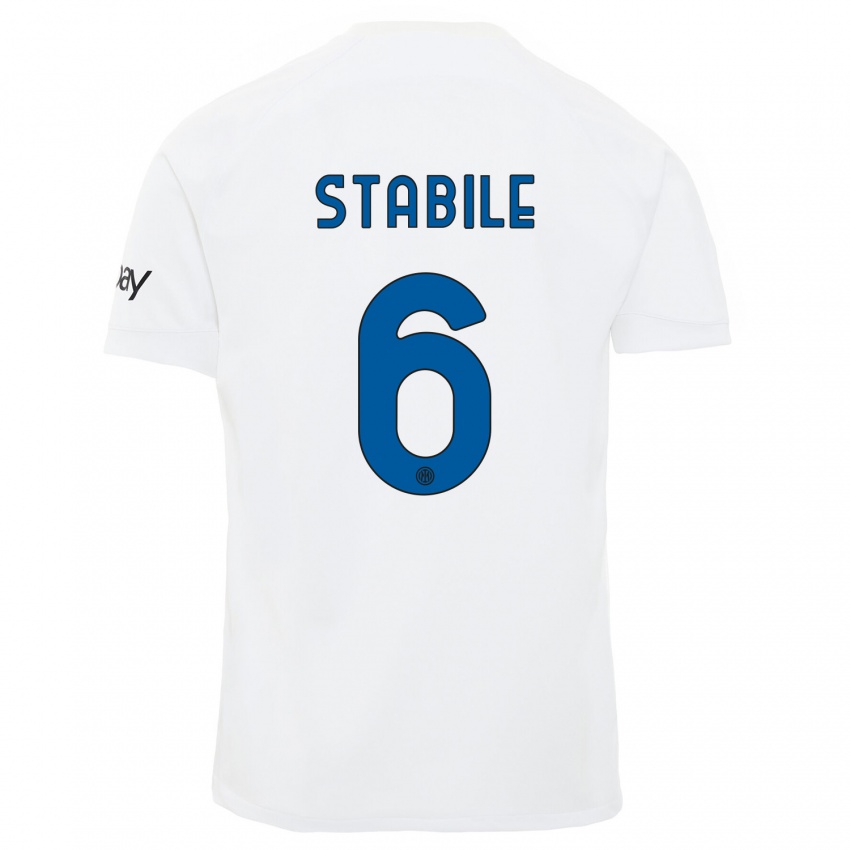 Mulher Camisola Giacomo Stabile #6 Branco Alternativa 2023/24 Camisa