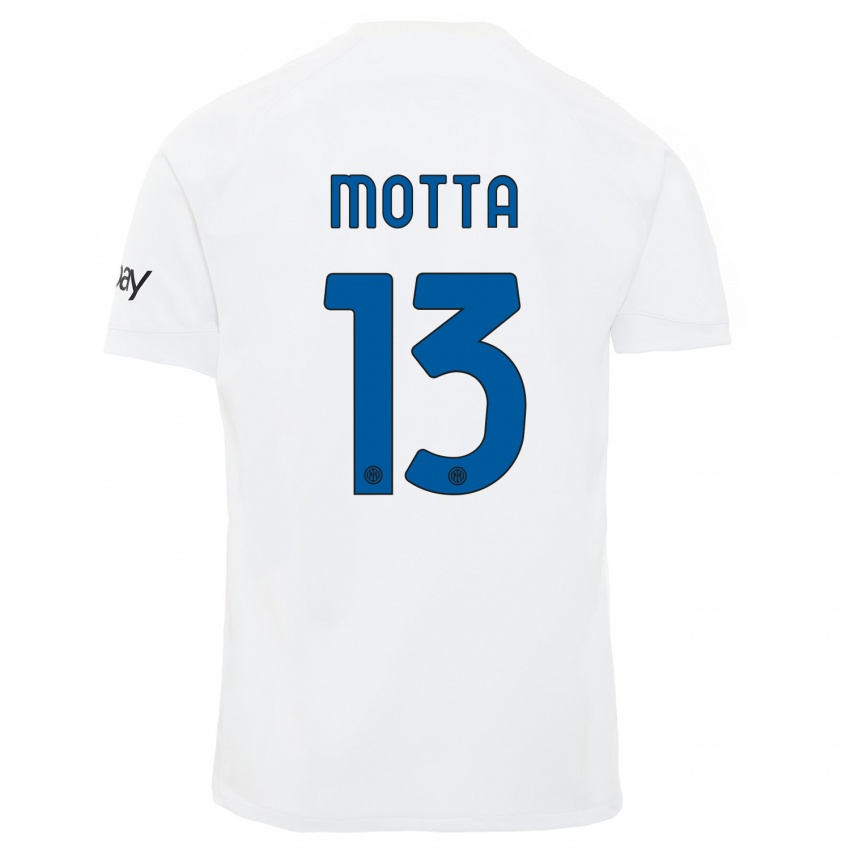 Mulher Camisola Matteo Motta #13 Branco Alternativa 2023/24 Camisa