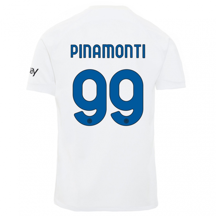 Mulher Camisola Andrea Pinamonti #99 Branco Alternativa 2023/24 Camisa