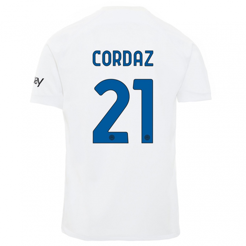 Mulher Camisola Alex Cordaz #21 Branco Alternativa 2023/24 Camisa