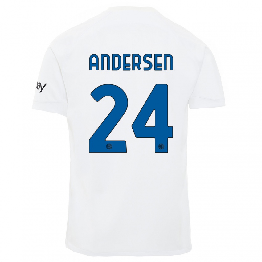 Mulher Camisola Silas Andersen #24 Branco Alternativa 2023/24 Camisa