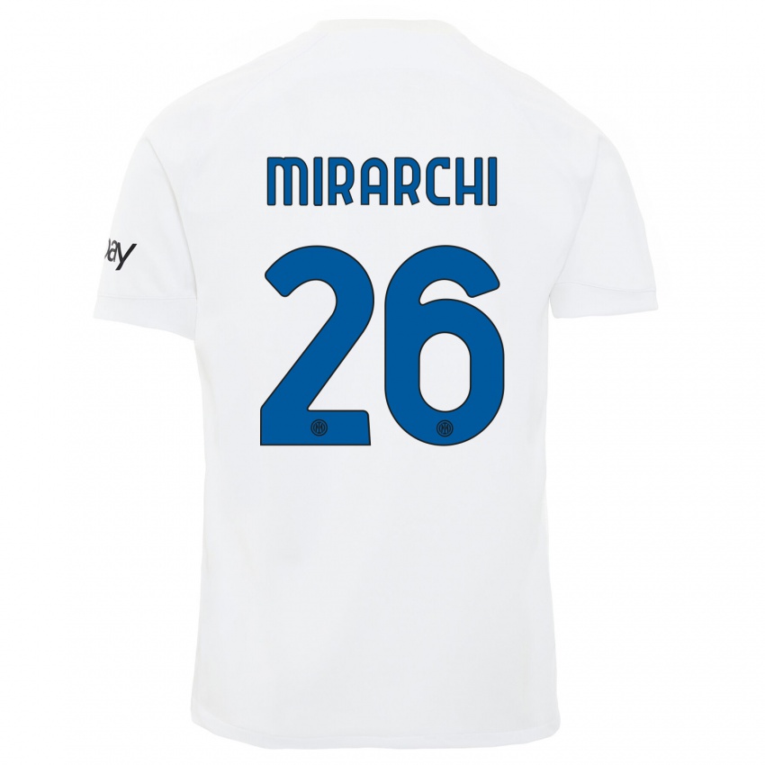 Mulher Camisola Mattia Mirarchi #26 Branco Alternativa 2023/24 Camisa
