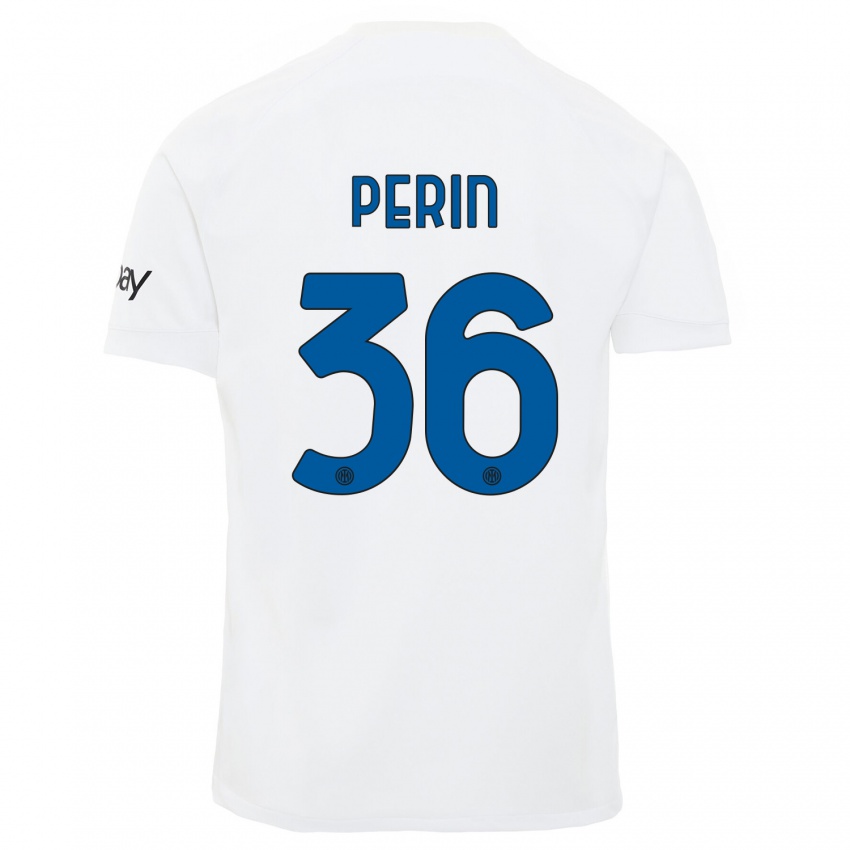 Mulher Camisola Nicolo Perin #36 Branco Alternativa 2023/24 Camisa