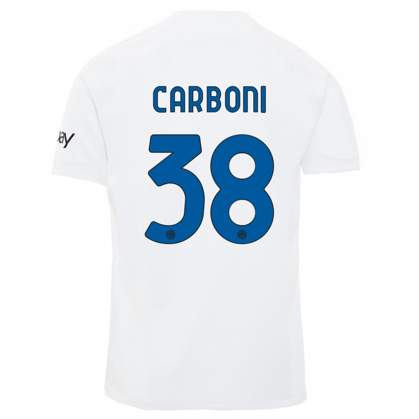 Mulher Camisola Valentin Carboni #38 Branco Alternativa 2023/24 Camisa