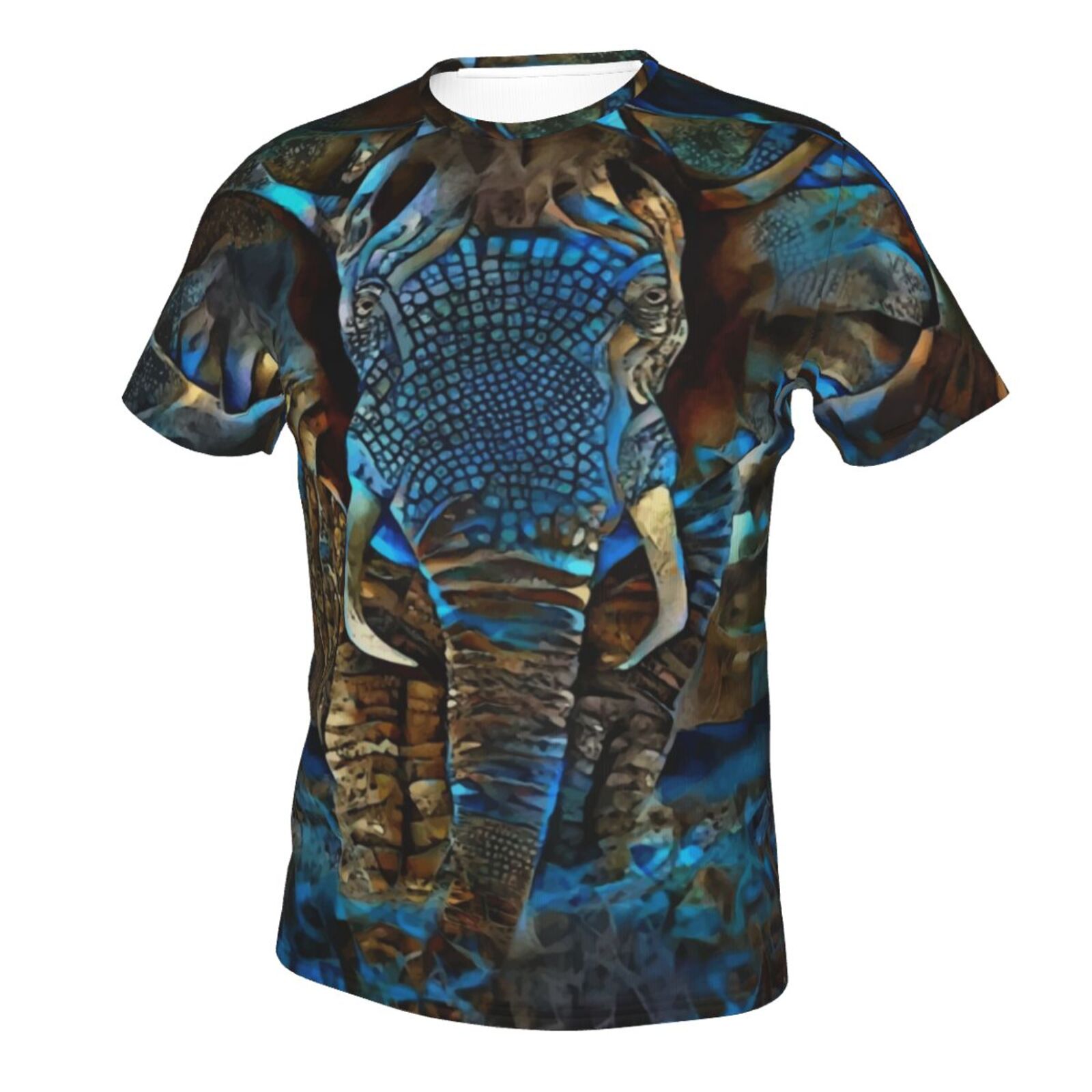 Camiseta Clássica Do Elephant Brown Blue Elementos De Mídia Mista